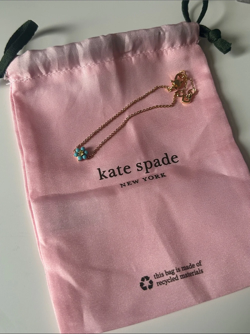 Kate Spade Gold-Tone Turquoise Flower Charm Chain Bracelet Boho Dainty Floral - Picture 9 of 9